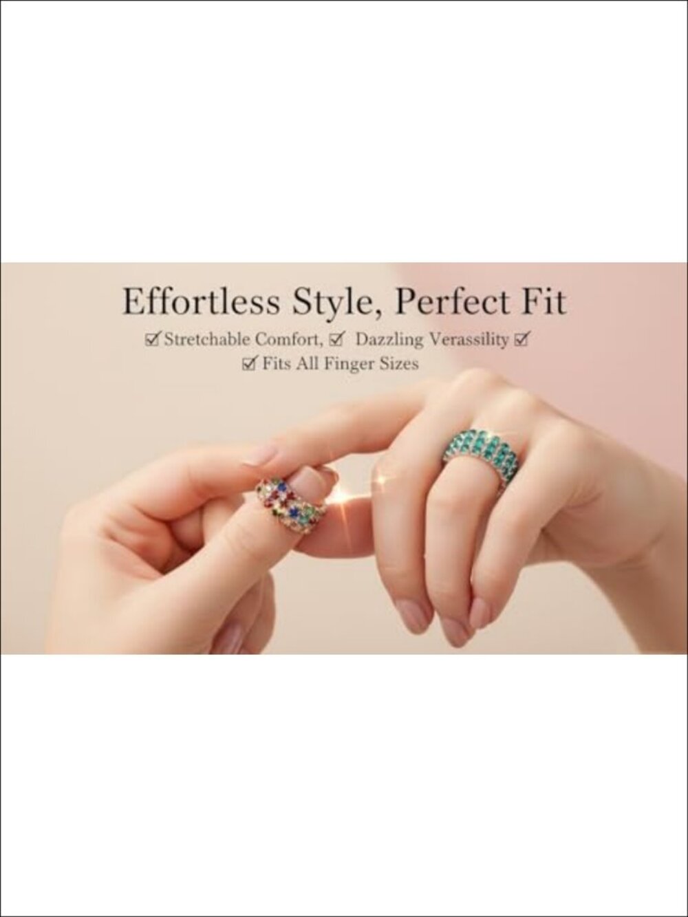 10 Pc Adjustable Rhinestone Ring Set Elastic Stacking Rings - Picture 4 of 6